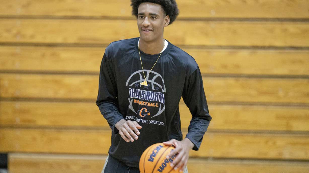 Chatsworth High School basketball player Alijah Arenas practices, Wednesday, April 9, 2025, in Los Angeles.