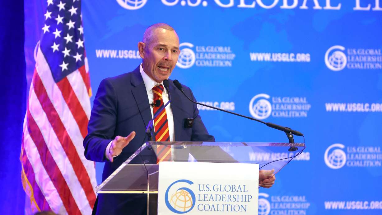 Sen. John Curtis, R-Utah, speaks at America and the World: How Utah Wins at the Little America Hotel in Salt Lake City on Friday.