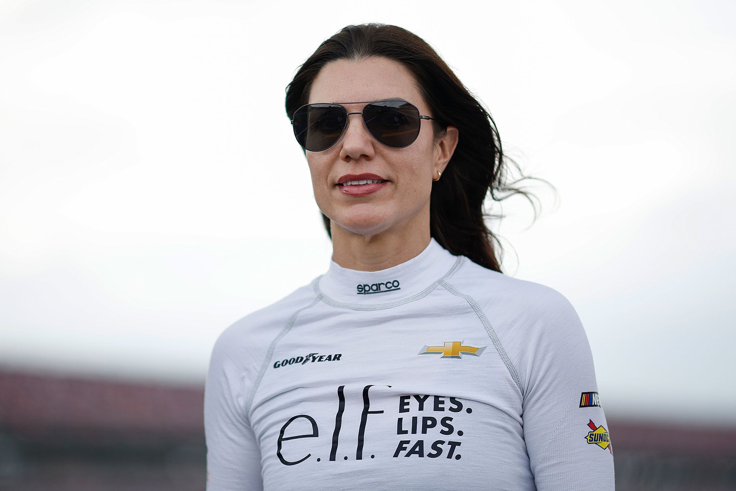 Katherine Legge walks the grid during qualifying for the NASCAR Xfinity Series Ag-Pro 300 at Talladega Superspeedway in Talladega, Alabama, on Friday.