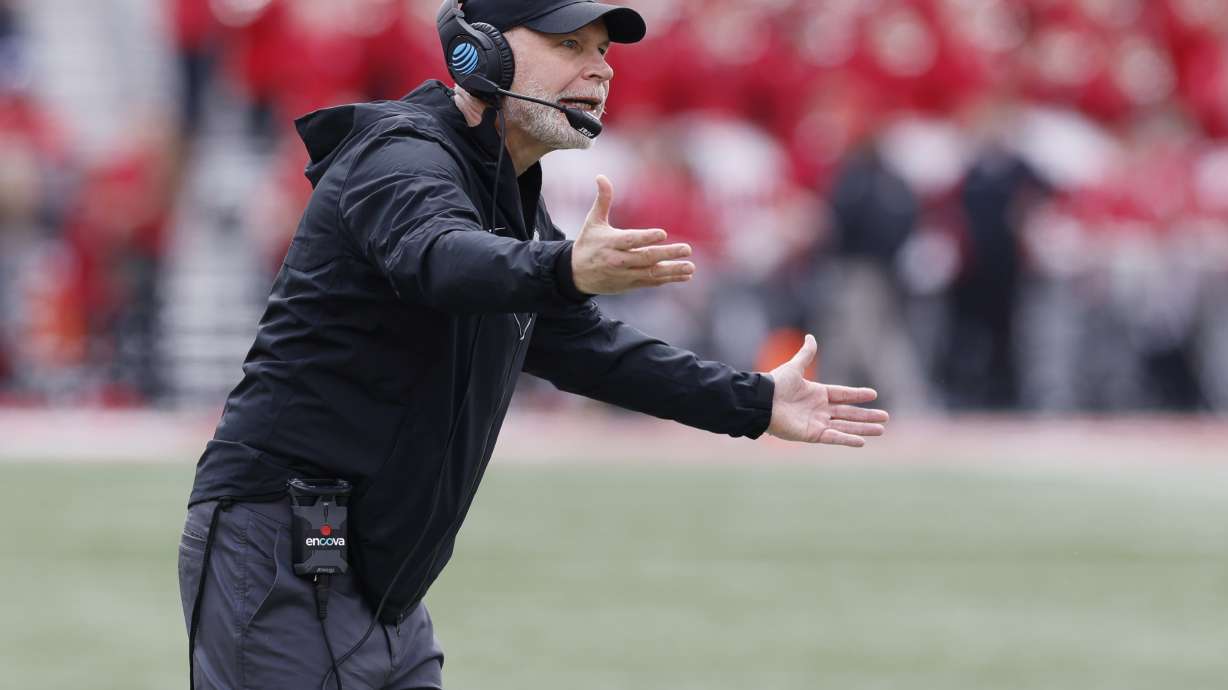 FILE - Ohio State defensive coordinator Jim Knowles watches the team during an NCAA college spring football game on April 16, 2022, in Columbus, Ohio.