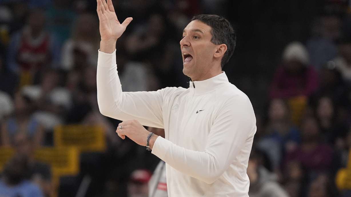 Oklahoma City Thunder head coach Mark Daigneault yells to his players during the first half in Game 4 of an NBA basketball first-round playoff series against the Memphis Grizzlies, Saturday, April 26, 2025, in Memphis, Tenn.