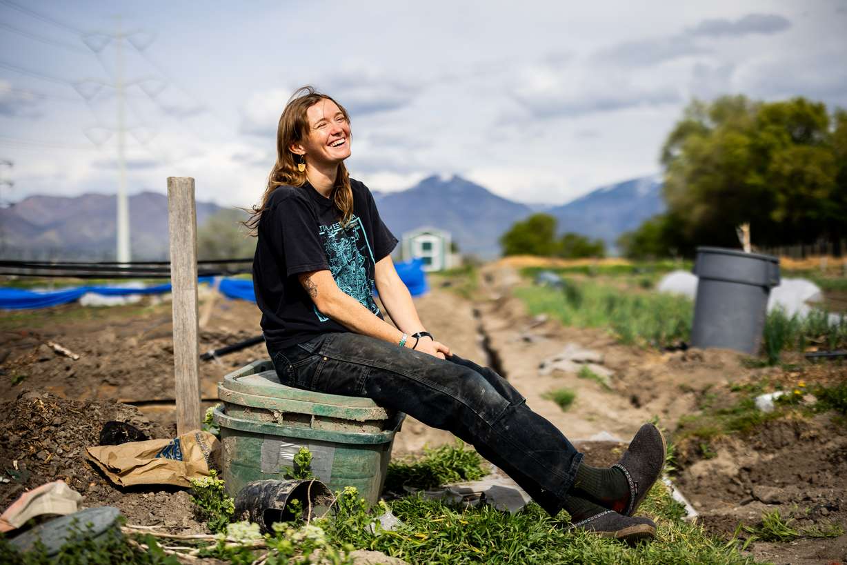 Jaime Schuyler, New Roots agriculture and food access coordinator, poses at New Roots Redwood Farm in West Valley City on Thursday.