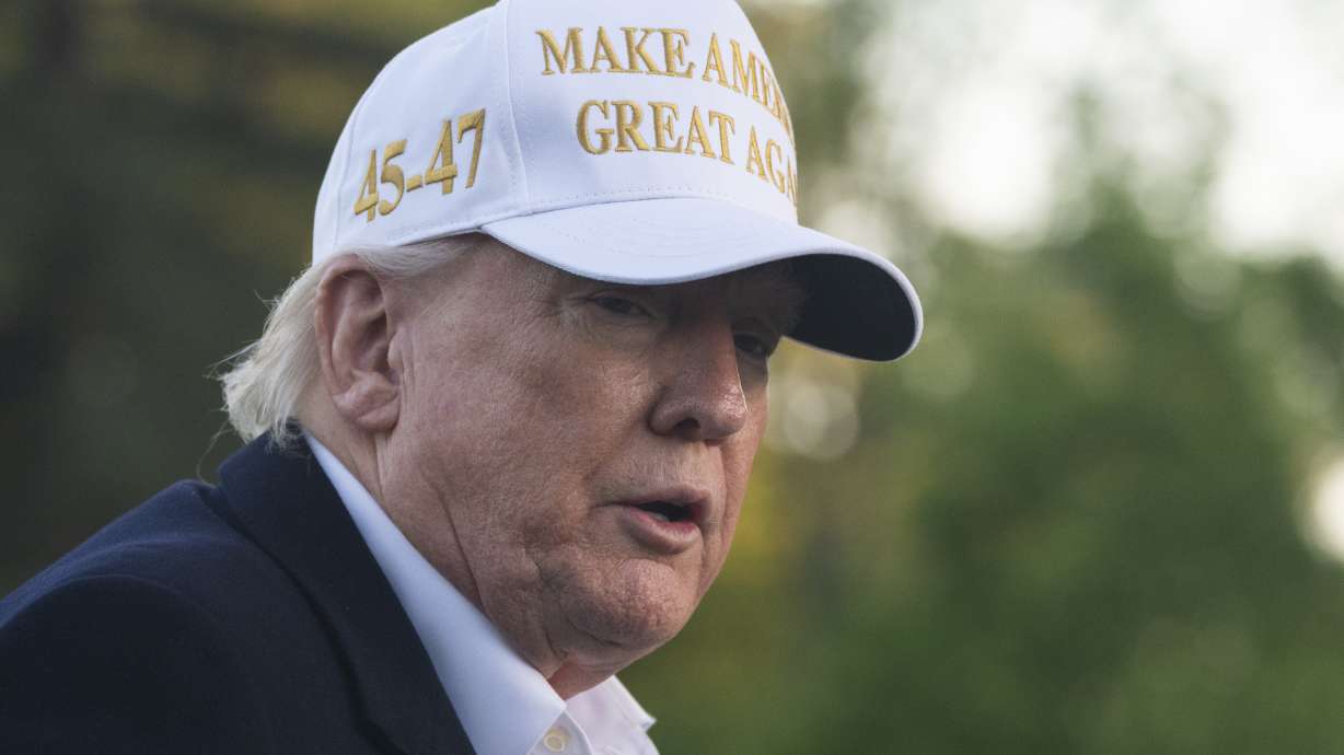 President Donald Trump arrives on Marine One at the White House, Sunday, April 27, 2025, in Washington.