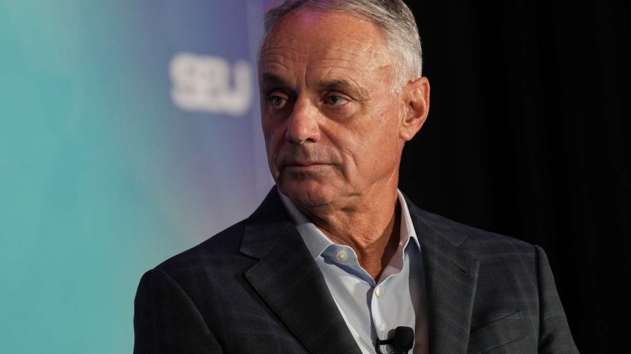 MLB Commissioner Rob Manfred speaks at the SBJ CAA World Congress of Sport, Tuesday, April 22, 2025, in Nashville, Tenn.