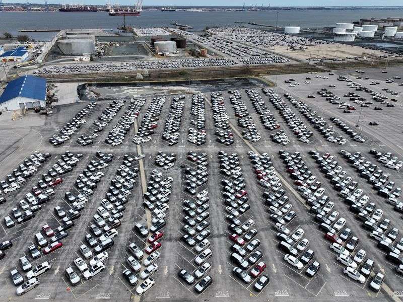 A drone view shows cars at the Port of Baltimore, Md., April 2.