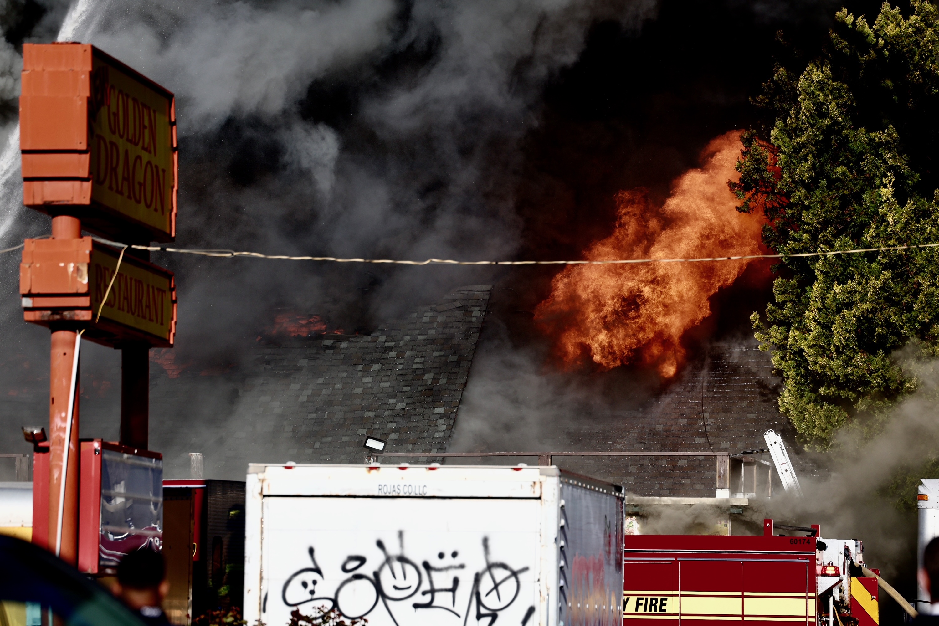 Firefighters battle flames at a structure fire at 1518 S. Main, in Salt Lake City, on Tuesday.