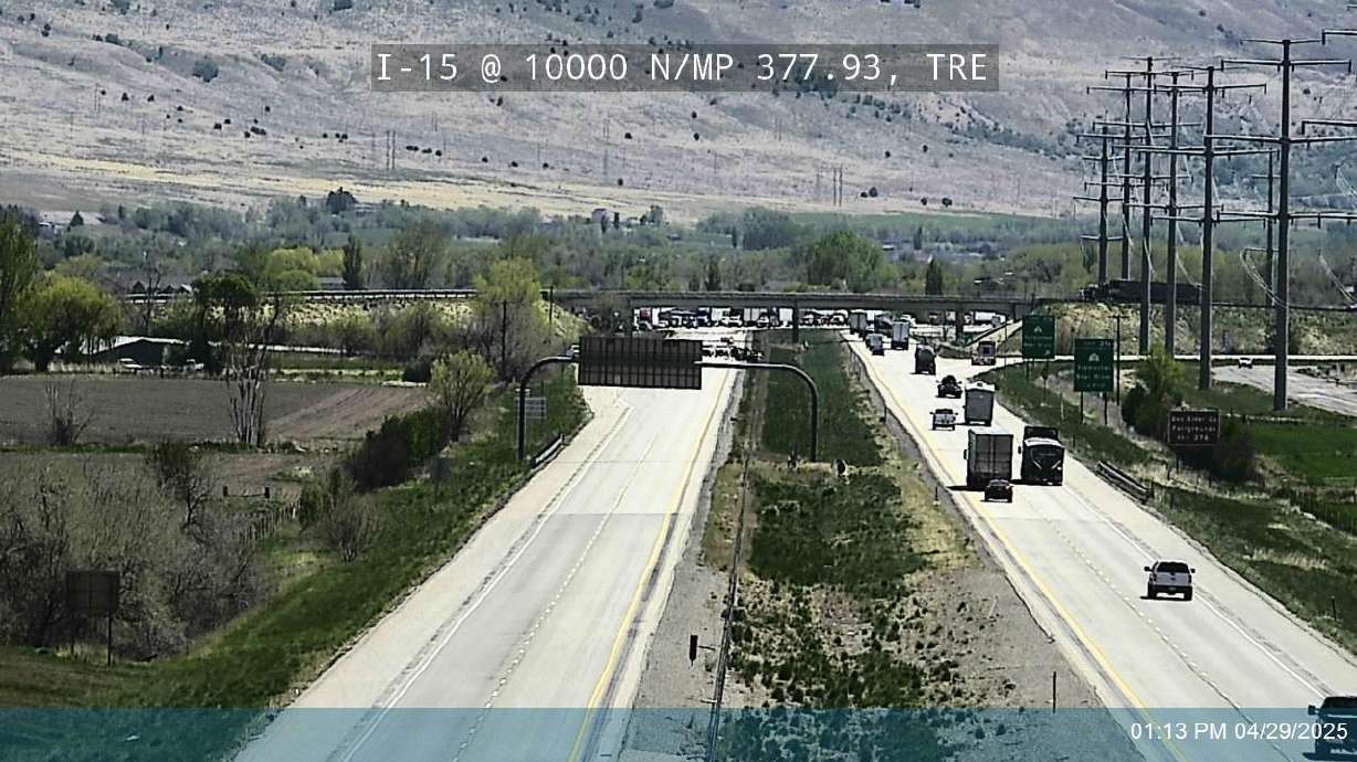 Traffic is visible after a fatal wrong-way collision closed northbound I-15 in Tremonton Tuesday. The Utah Highway Patrol on Wednesday identified the woman killed in the crash.
