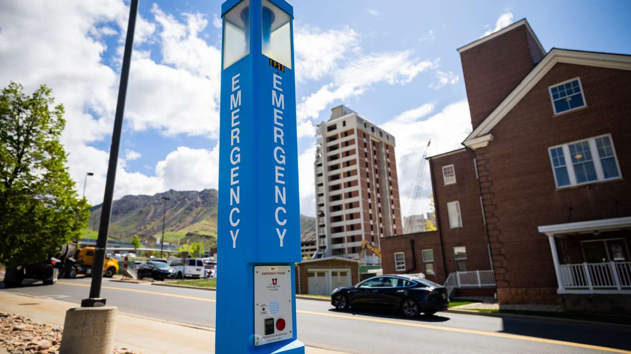 An emergency phone at the University of Utah in Salt Lake City on Monday. The University of Utah Department of Public Safety was busy in 2024, handling over 75,800 incidents.