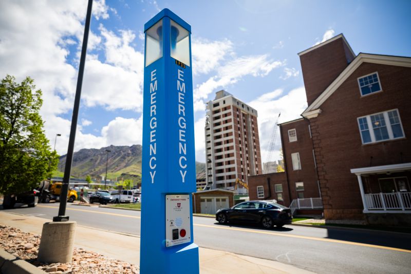 An emergency phone at the University of Utah in Salt Lake City on Monday. The University of Utah Department of Public Safety was busy in 2024, handling over 75,800 incidents. - Tess Crowley, Deseret News