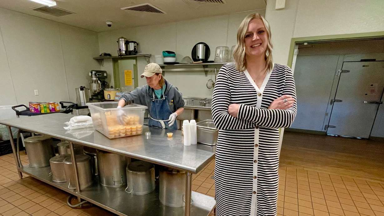 Lantern House Executive Director Lauren Navidomskis in the facility's kitchen with volunteer Lynne Precourt on April 22. Utah agencies that aid the homeless worry about a loss of federal funding as the Trump administration reviews federal spending.