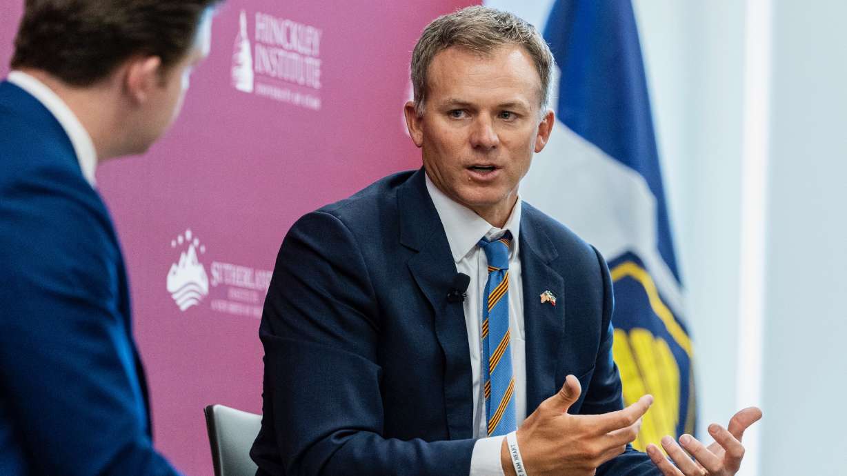 Rep. Blake Moore, R-Utah, holds a town hall meeting April 29. Moore pushed back Monday on claims that the recent GOP spending bill helps wealthy people at the expense of working class Americans.