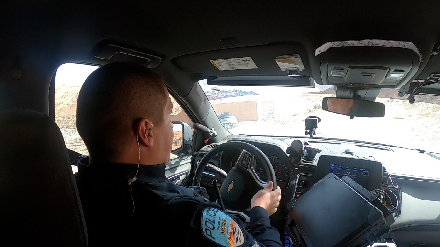 The view from a Moab police patrol vehicle.