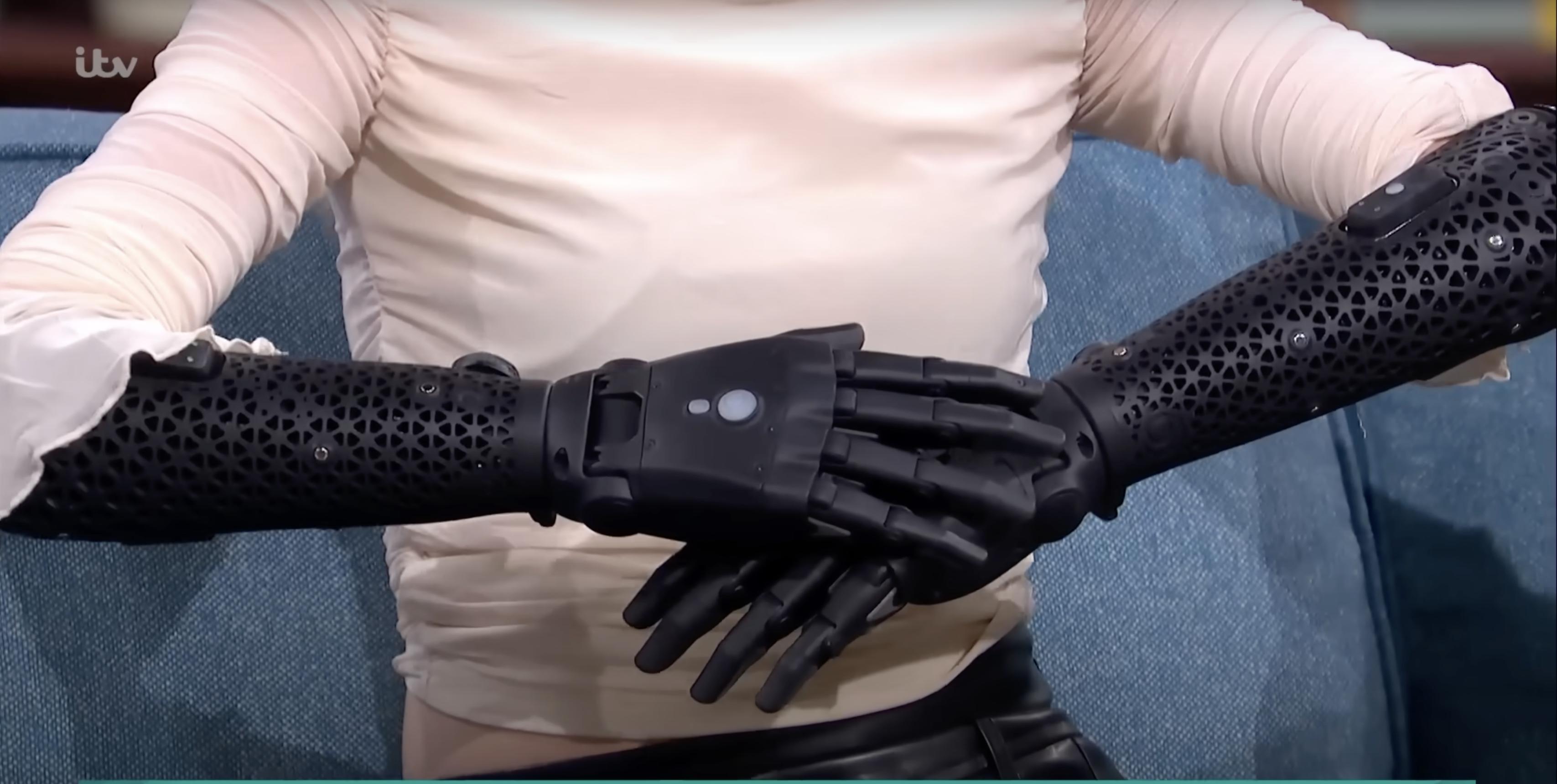 Tilly Lockey showcases her new bionic arms that have a cutting-edge wireless feature on "This Morning," a British daytime TV show.