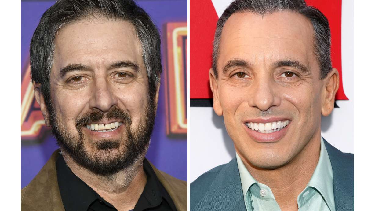 FILE - In this combination of images, Ray Romano attends SNL50: The Homecoming Concert on Friday, Feb. 14, 2025, in New York, left, and Sebastian Maniscalco attends the "About My Father" premiere on Tuesday, May 9, 2023, in New York.