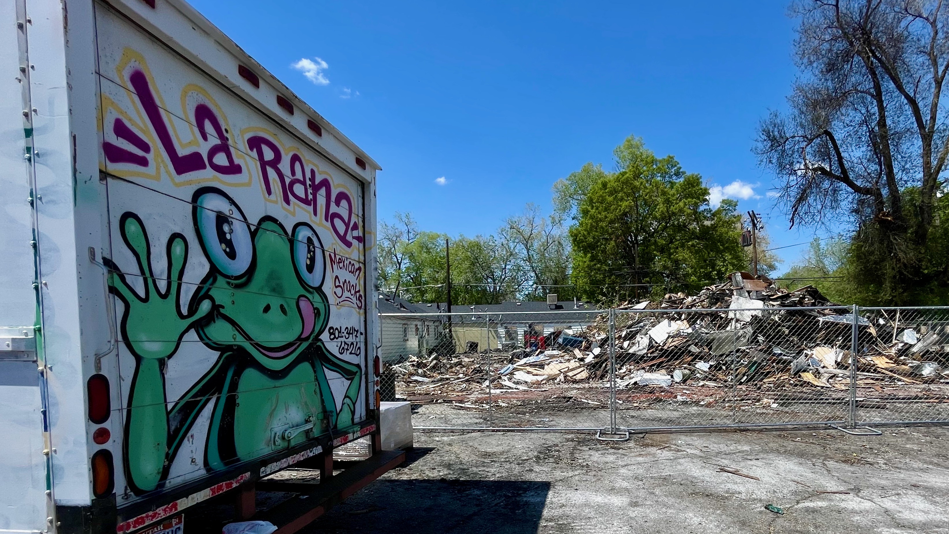 The rubble of La Rana Snacks in Salt Lake City pictured on Thursday following the blaze on Tuesday that destroyed the business.