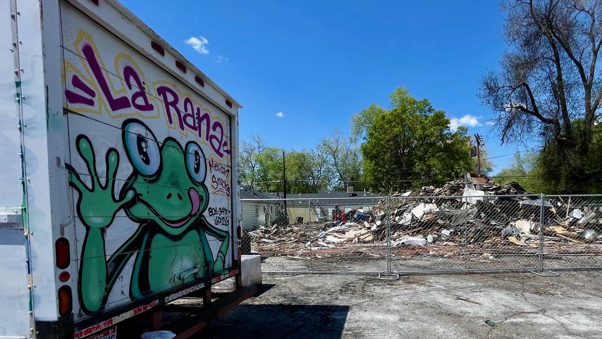 The rubble of La Rana Snacks in Salt Lake City is pictured on May 1 following the blaze on April 29 that destroyed the business. The Salt Lake City Planning Commission approved a plan for a mixed-use housing development in the area.