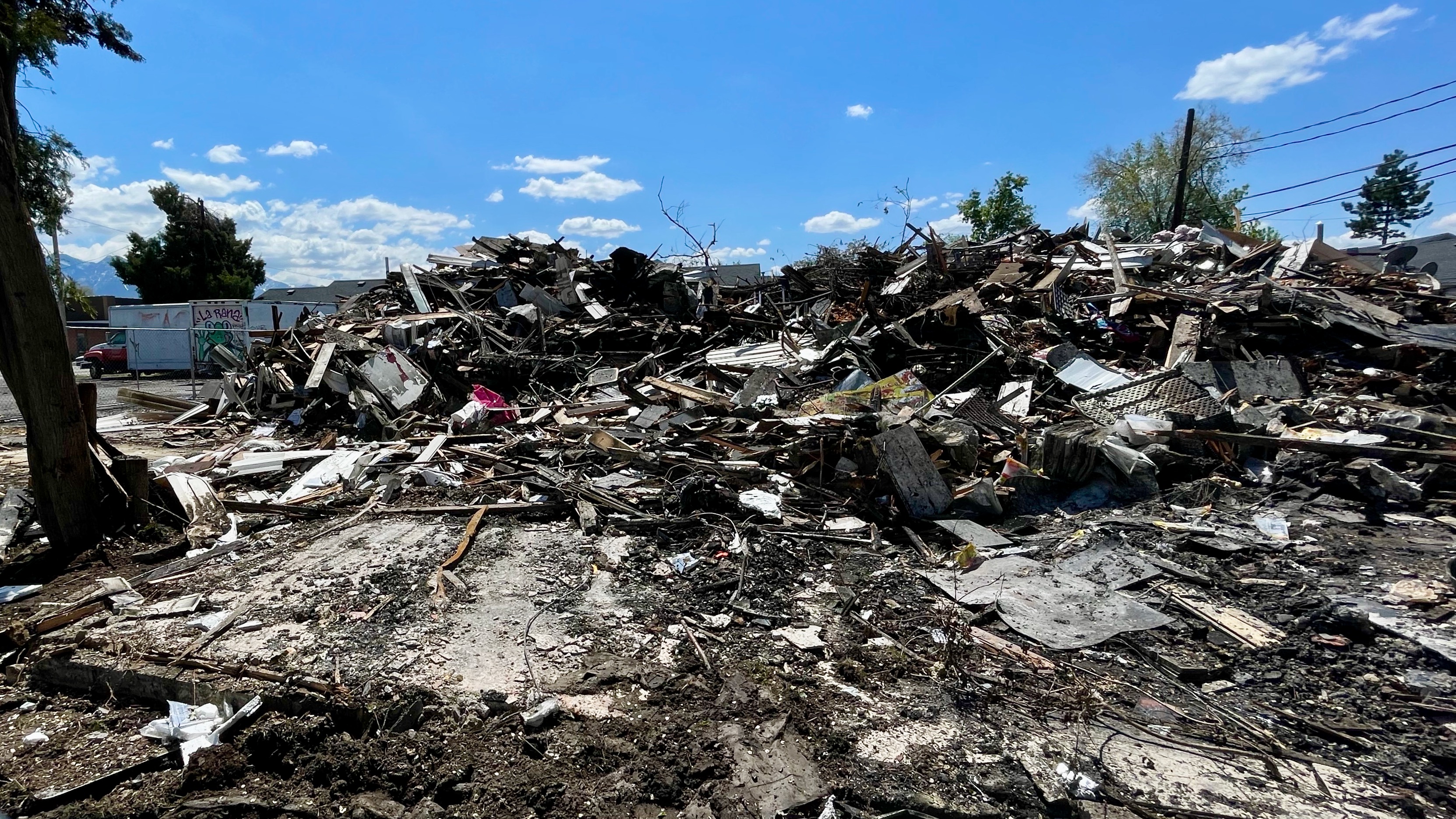 The rubble of La Rana Snacks in Salt Lake City on Thursday following the blaze on Tuesday that destroyed the business.