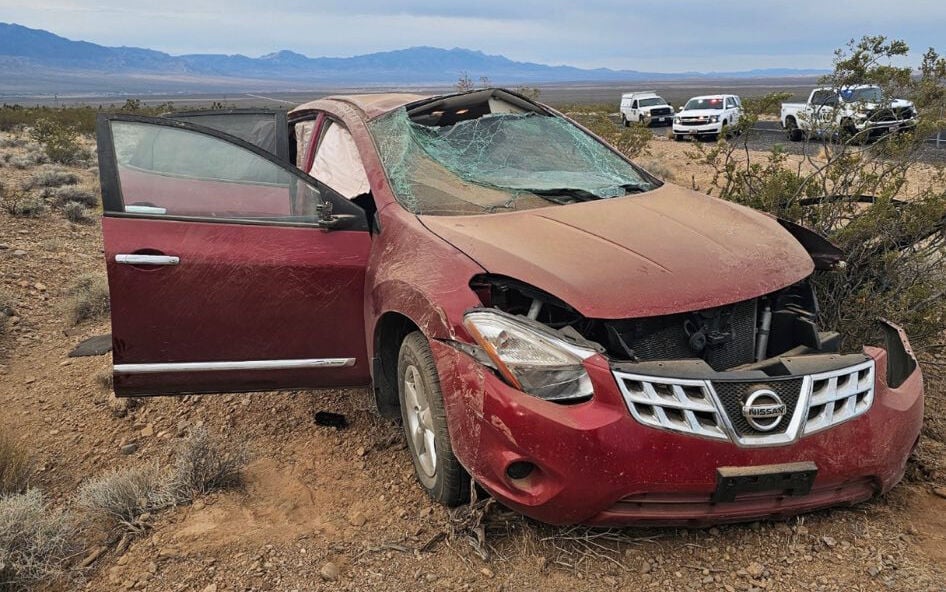 A vehicle was damaged after rolling over on Old Highway 91 about a mile north of the Utah-Arizona border in Washington County on Thursday.