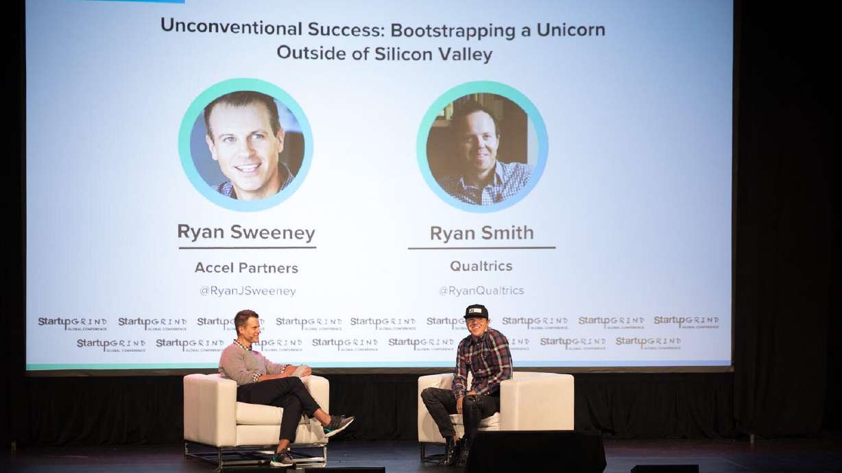 Utah Jazz owner and Qualtrics co-founder Ryan Smith, right, and Accel partner Ryan Sweeney, left, pictured in this undated handout photo, just announced the launch of a new $1 billion investment fund.