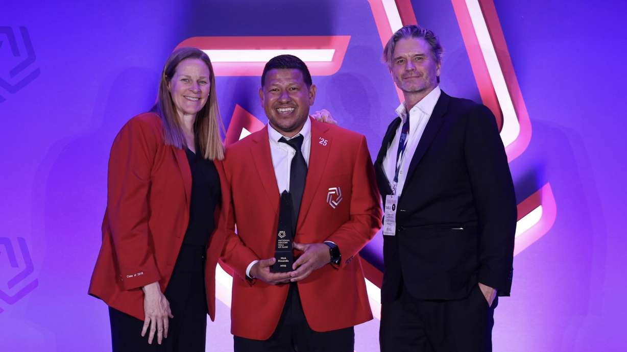 Nick Rimando, middle, is inducted into the National Soccer Hall of Fame.