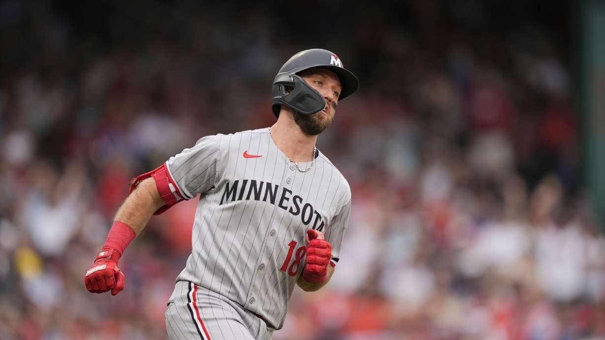 Minnesota Twins' Kody Clemens rounds the bases after hitting 2-run home run in the sixth inning of a baseball game against the Boston Red Sox, Saturday, May 3, 2025, in Boston.