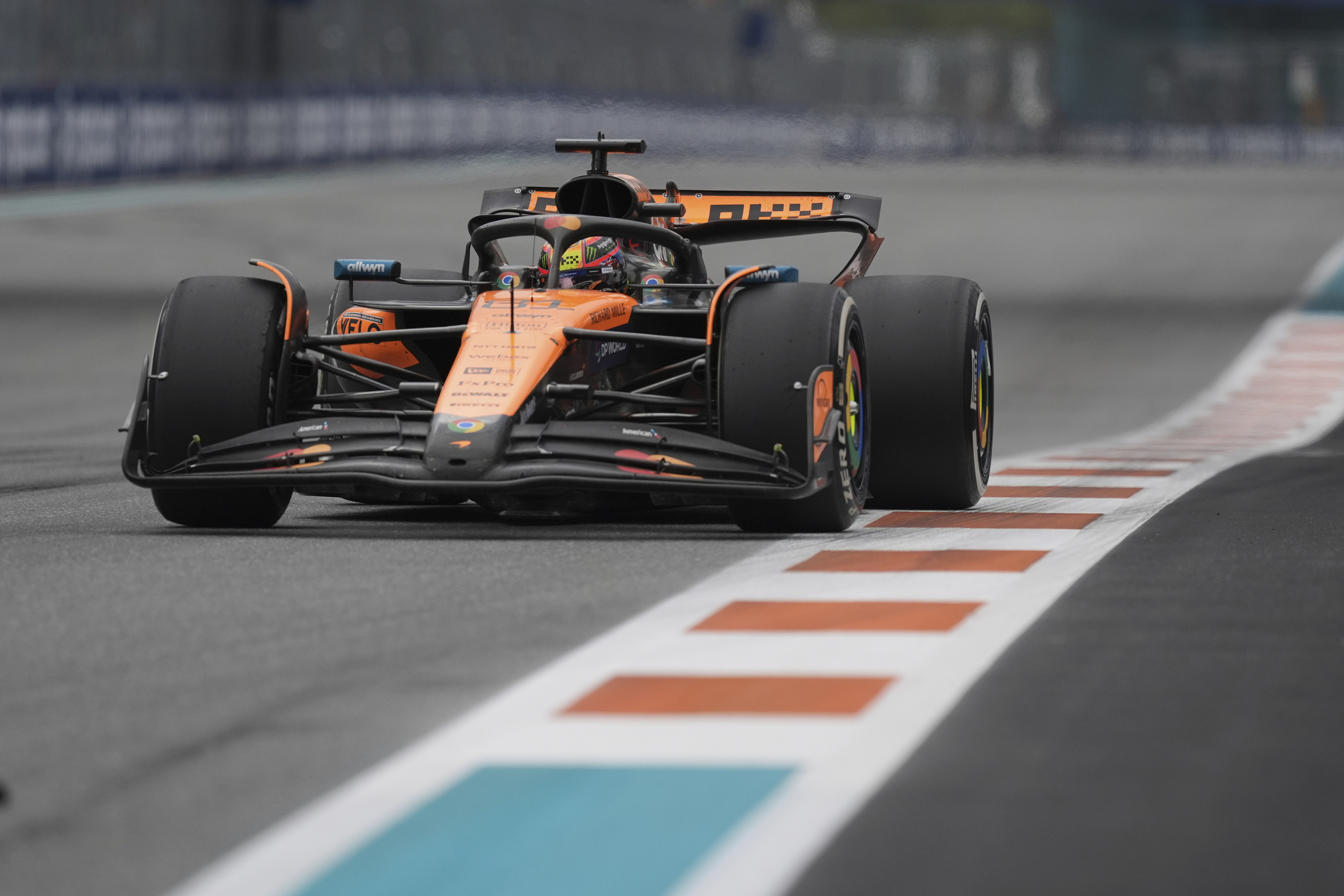 McLaren driver Oscar Piastri of Australia races during the Formula One Miami Grand Prix auto race Sunday, May 4, 2025, in Miami Gardens. Fla.