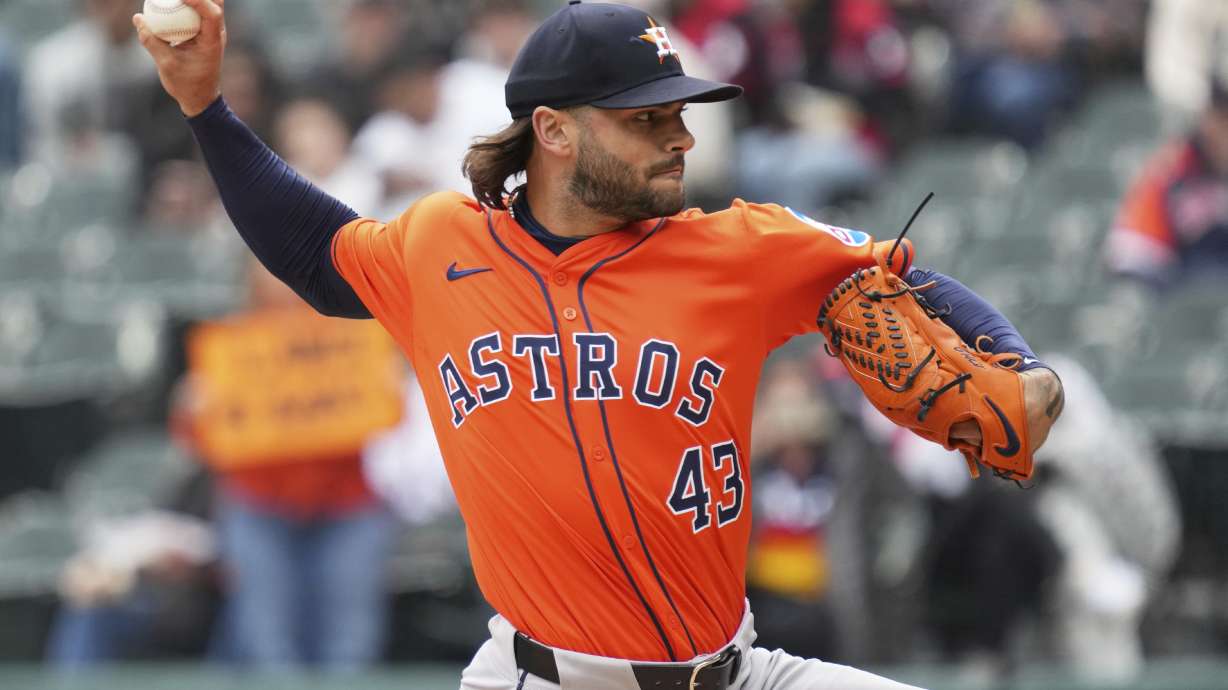Houston Astros starting pitcher Lance McCullers Jr. throws against the Chicago White Sox during the first inning of a baseball game in Chicago, Sunday, May 4, 2025.