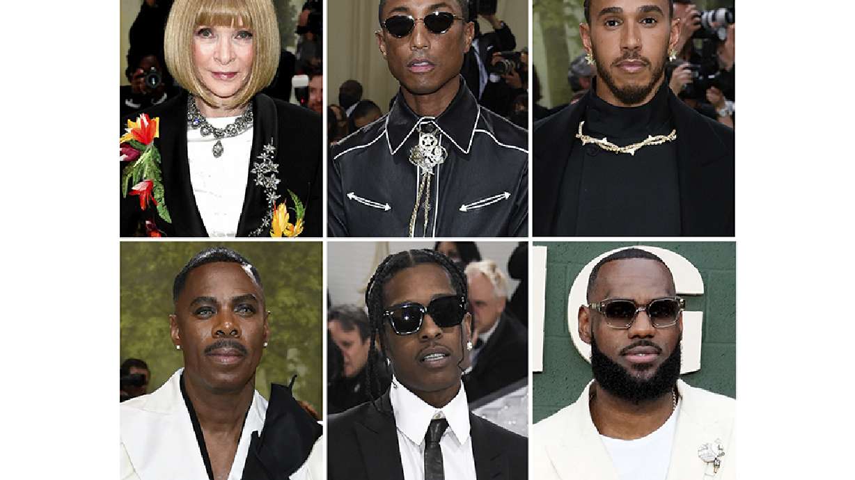 This combination of photos show Anna Wintour, from top left, Pharrell Williams, Lewis Hamilton, Colman Domingo, from bottom left, A$AP Rocky, who will serve as co-chairs, and LeBron James, who will serve as honorary chair for the 2025 Met Gala.