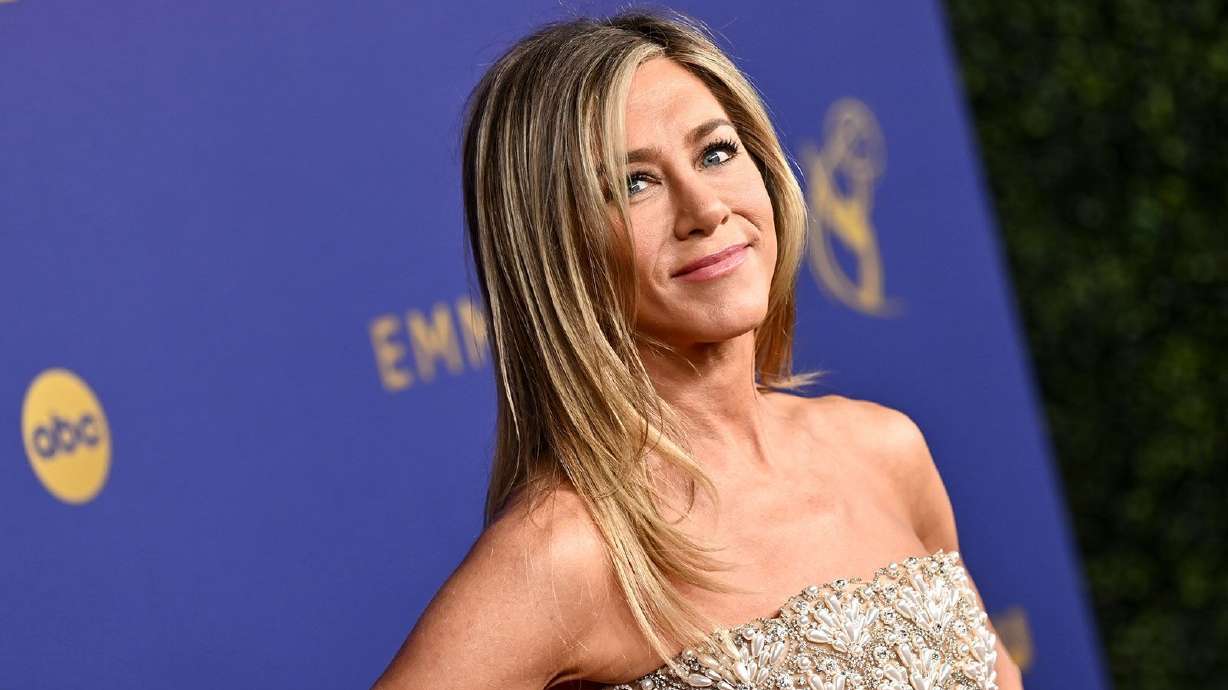 Jennifer Aniston is seen here at the 2024 Primetime Emmy Awards in Los Angeles. A man has been detained after driving a car through the gate of a home that online records indicate belongs to Aniston.