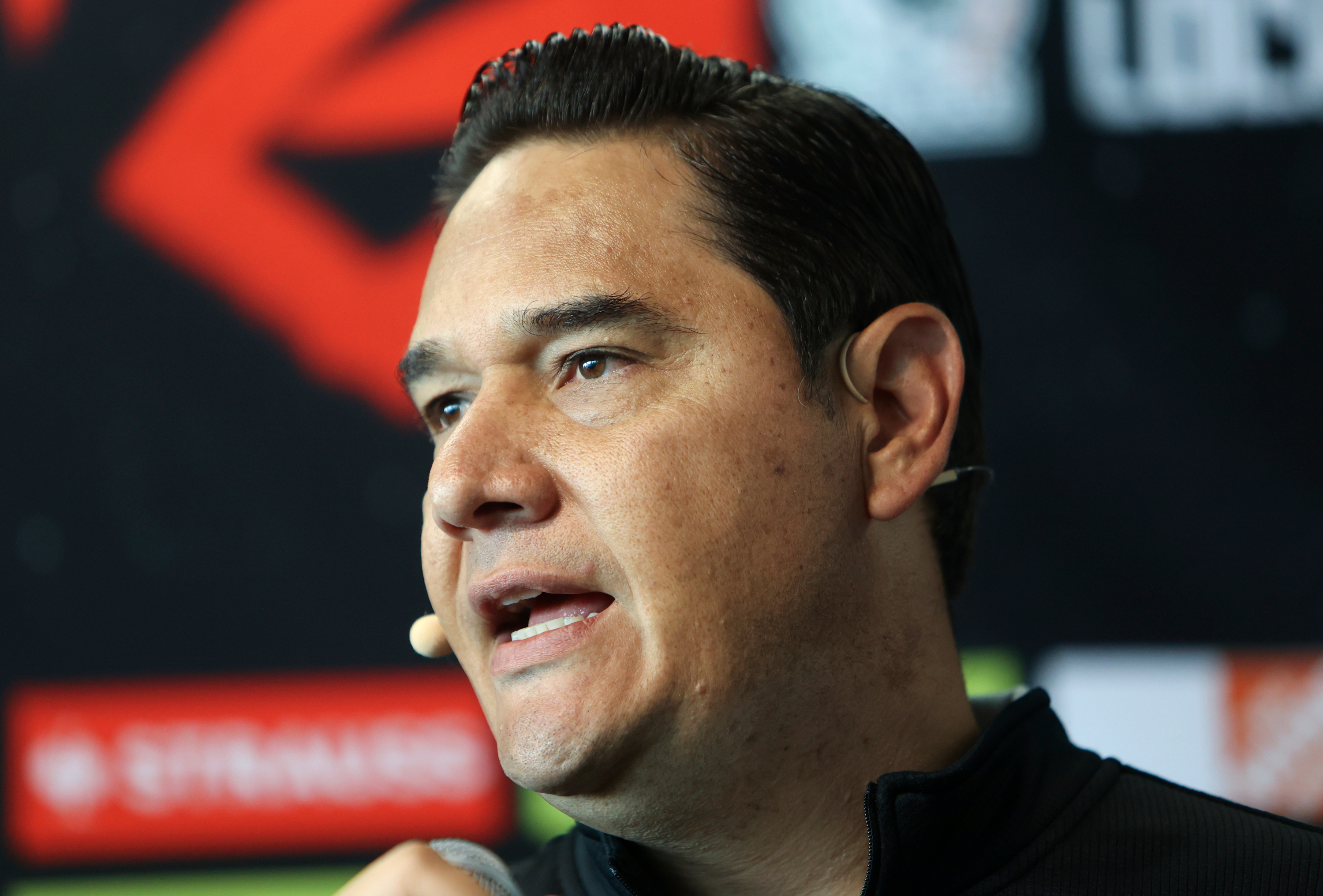 Moisés Muñoz, a retired Mexican goalkeeper, speaks during a press conference about the MexTour at the Rice-Eccles Stadium in Salt Lake City on Monday. Switzerland will play Mexico in a match at the stadium on June 7.