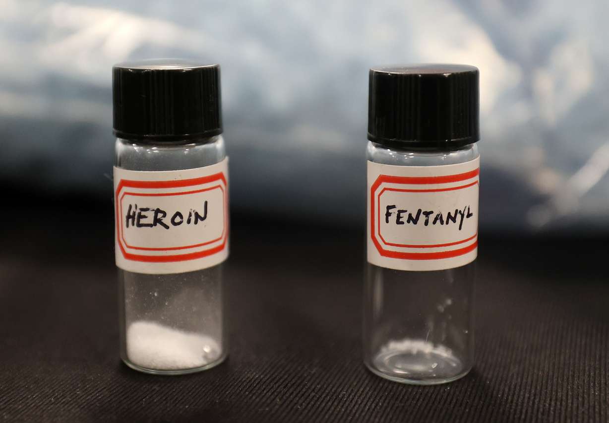 Fatal doses of heroin and fentanyl are on are display at the Drug Enforcement Administration Salt Lake City District Office in Salt Lake City on July 25, 2024.
