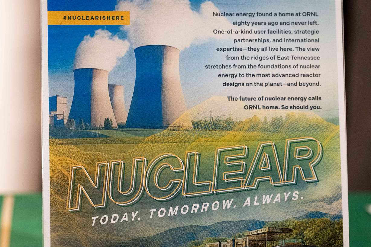 Signage from Oak Ridge National Labratory is displayed during The Advanced Reactors Summit XII and Technology Trailblazers Showcase held by the U.S. Nuclear Industry Council in Salt Lake City on Feb. 18.