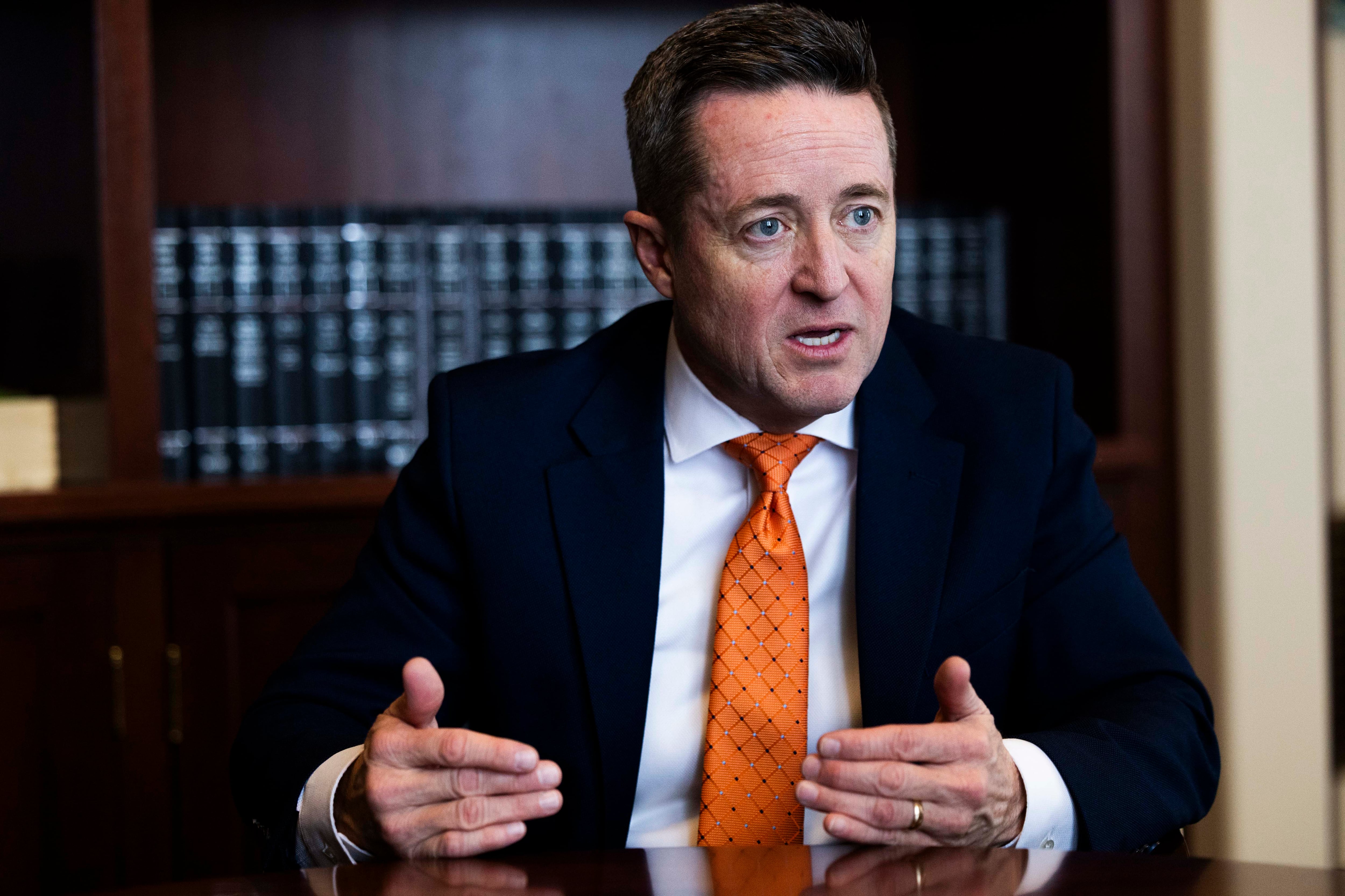 Utah Attorney General Derek Brown speaks at the Capitol, in Salt Lake City on Feb. 20. President Donald Trump's latest actions have left state legal experts shuffling to either support or combat the executive orders.