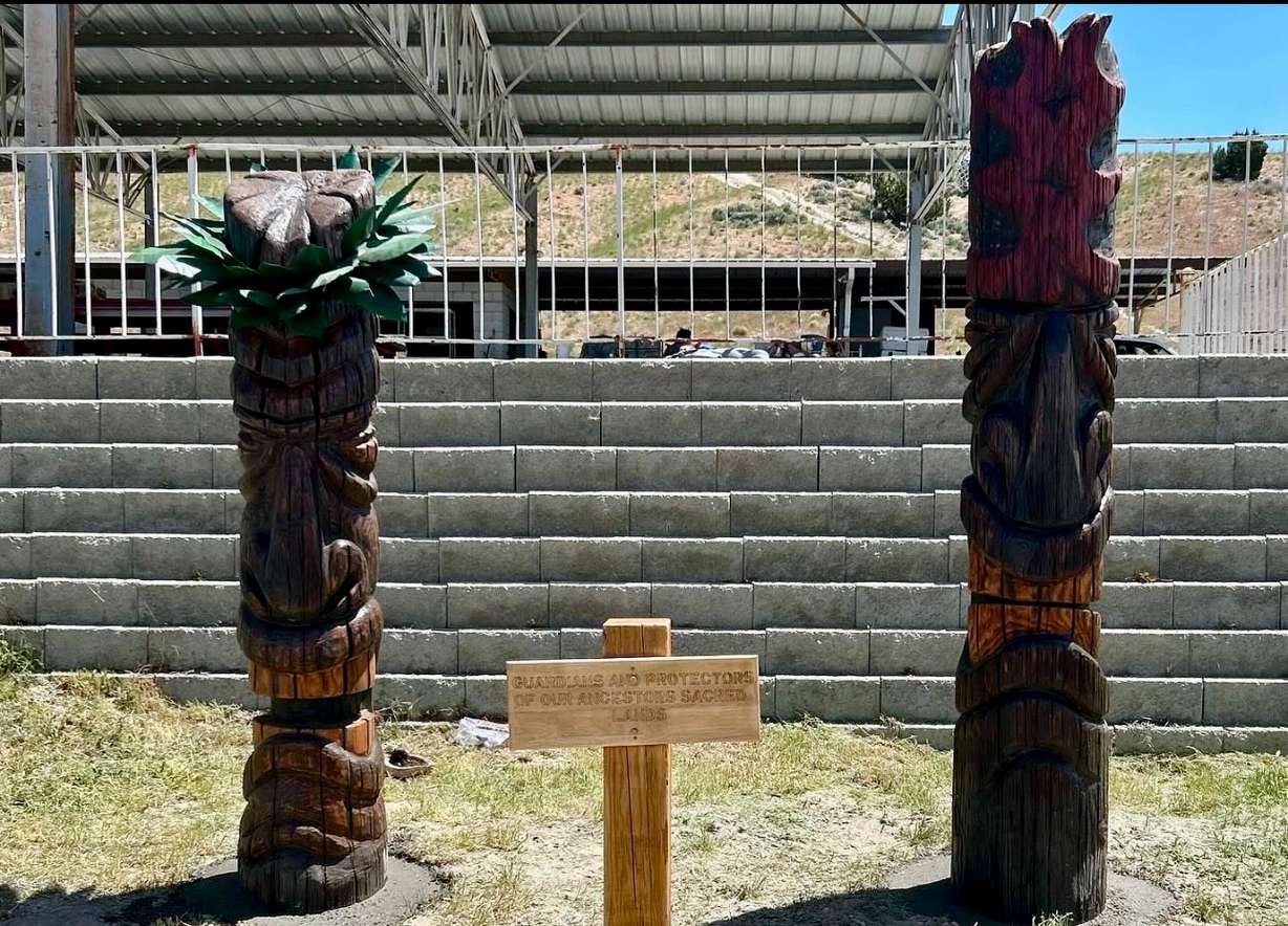 A Tooele County Sheriff's Office official said Tuesday that the office is investigating the destruction of two tikis at the Iosepa cemetery. The undated photo shows the tikis before the incident.