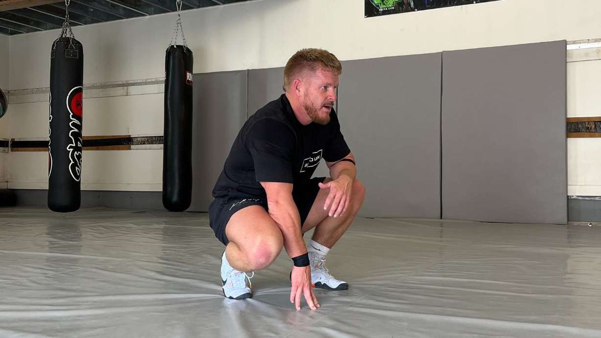 Utah County business executive Dan Gardner works out with local MMA great Clay Collard at Collard's home gym in Lehi. Gardner will make his bare-knuckle boxing debut Saturday at BKFC 47 at the Maverik Center.