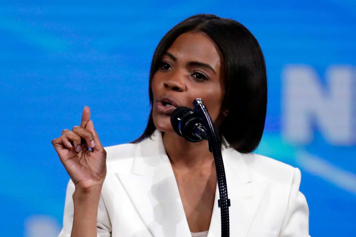 In this April 26, 2019, file photo, Candace Owens speaks at the National Rifle Association Institute for Legislative Action Leadership Forum in Lucas Oil Stadium in Indianapolis.