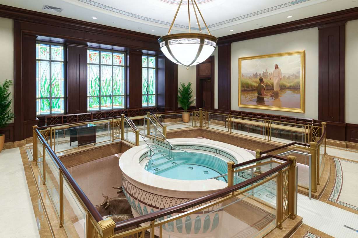 A baptistry in the Syracuse Utah Temple. It will be dedicated on June 8, following a public open house over the next three weeks.