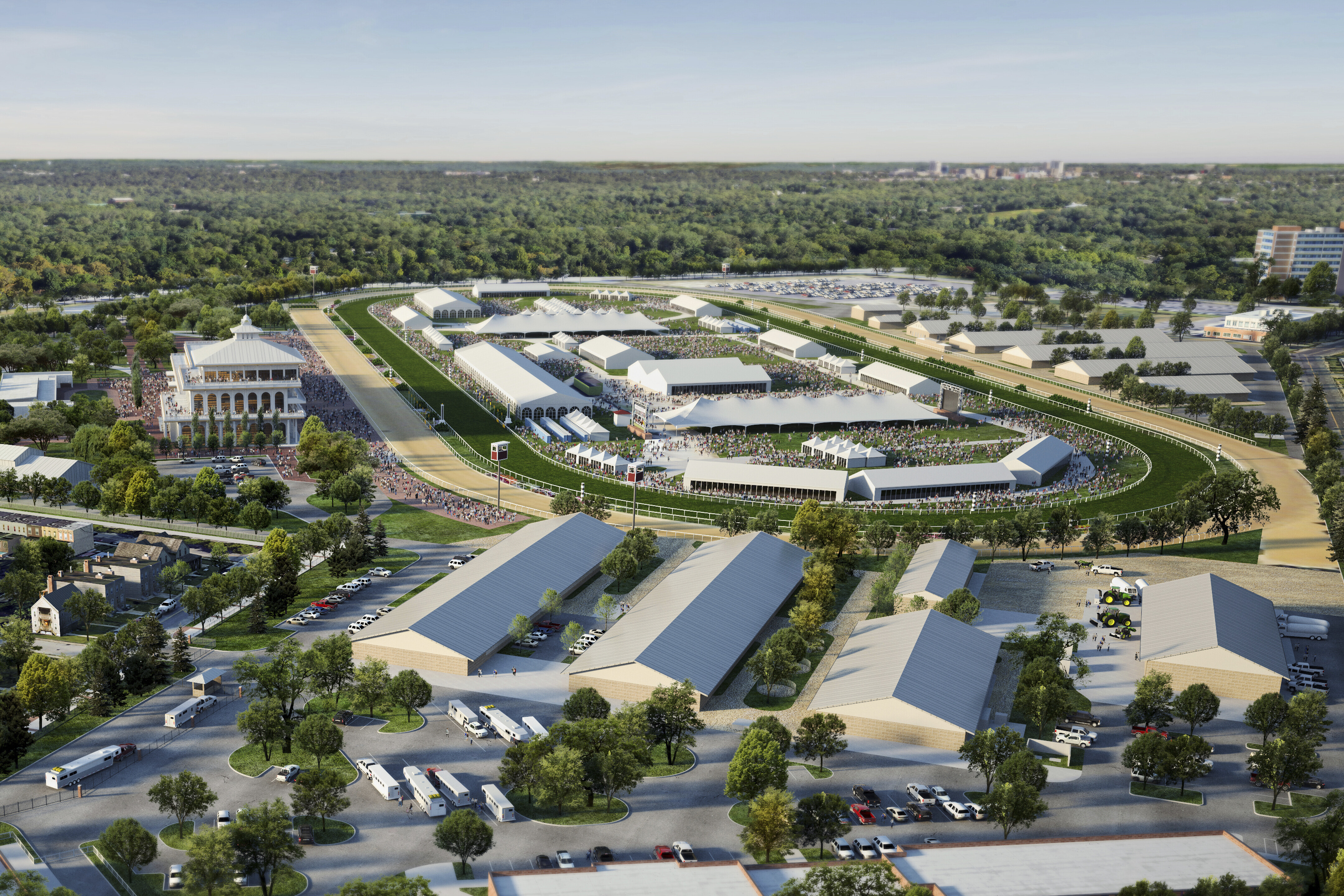 This artist's rendering shows an aerial view of the proposed plan to rebuild Pimlico Race Course in Baltimore, Md.