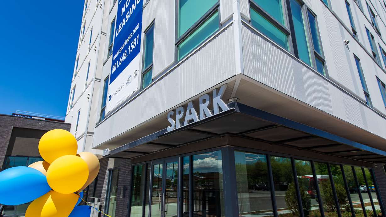 The exterior of SPARK Apartments is pictured on Wednesday. The new complex offers 200 new affordable housing units in Salt Lake City's Fairpark neighborhood.