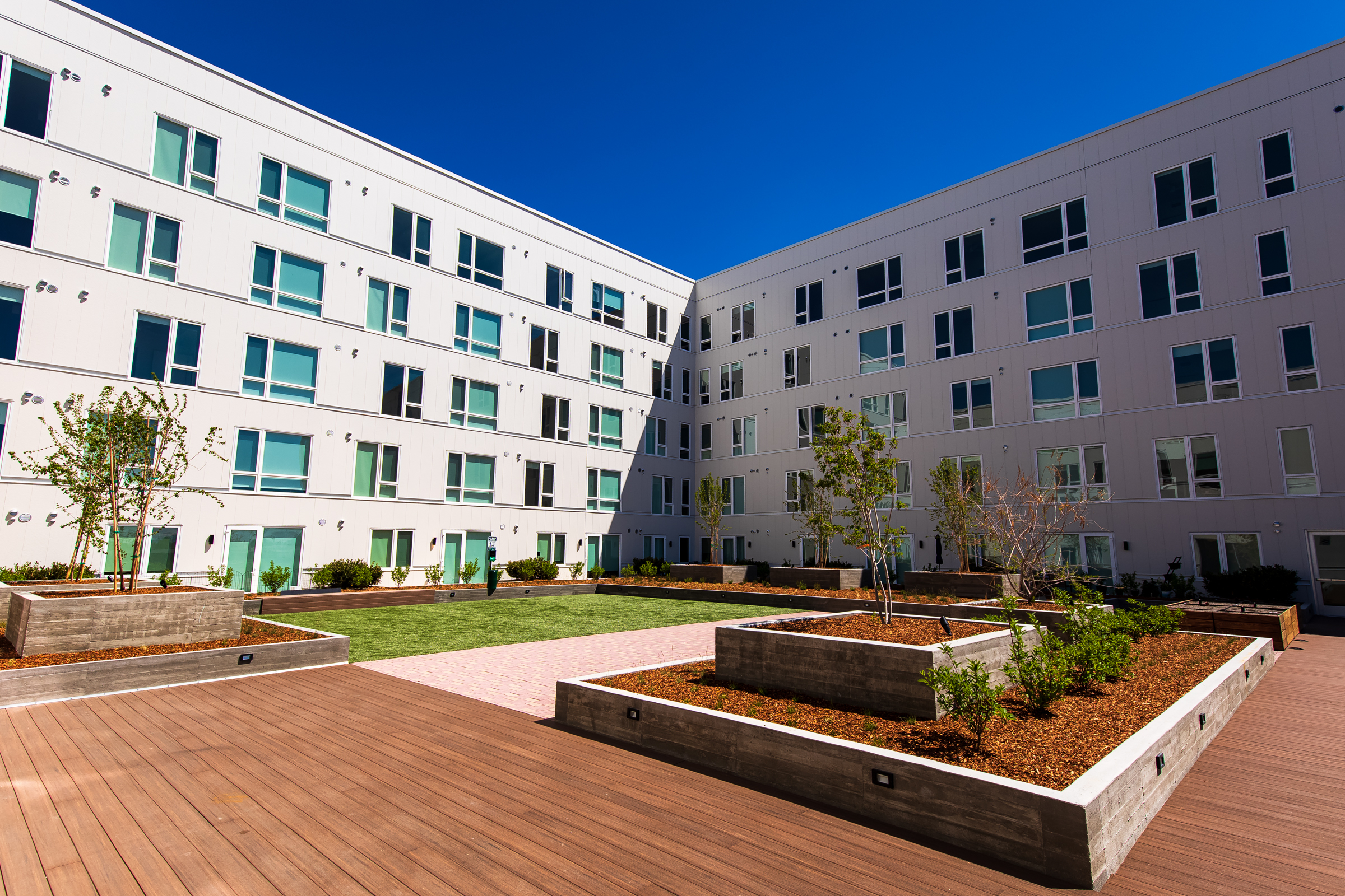 A second-floor courtyard inside Spark Apartments in Salt Lake City is pictured on Wednesday.
