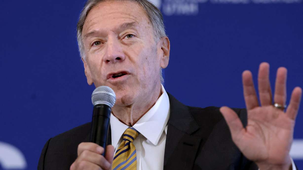 Former Secretary of State Mike Pompeo speaks at Crossroads of the World International Trade Summit at Zions Bancorporation’s Technology Center in Midvale on Wednesday.