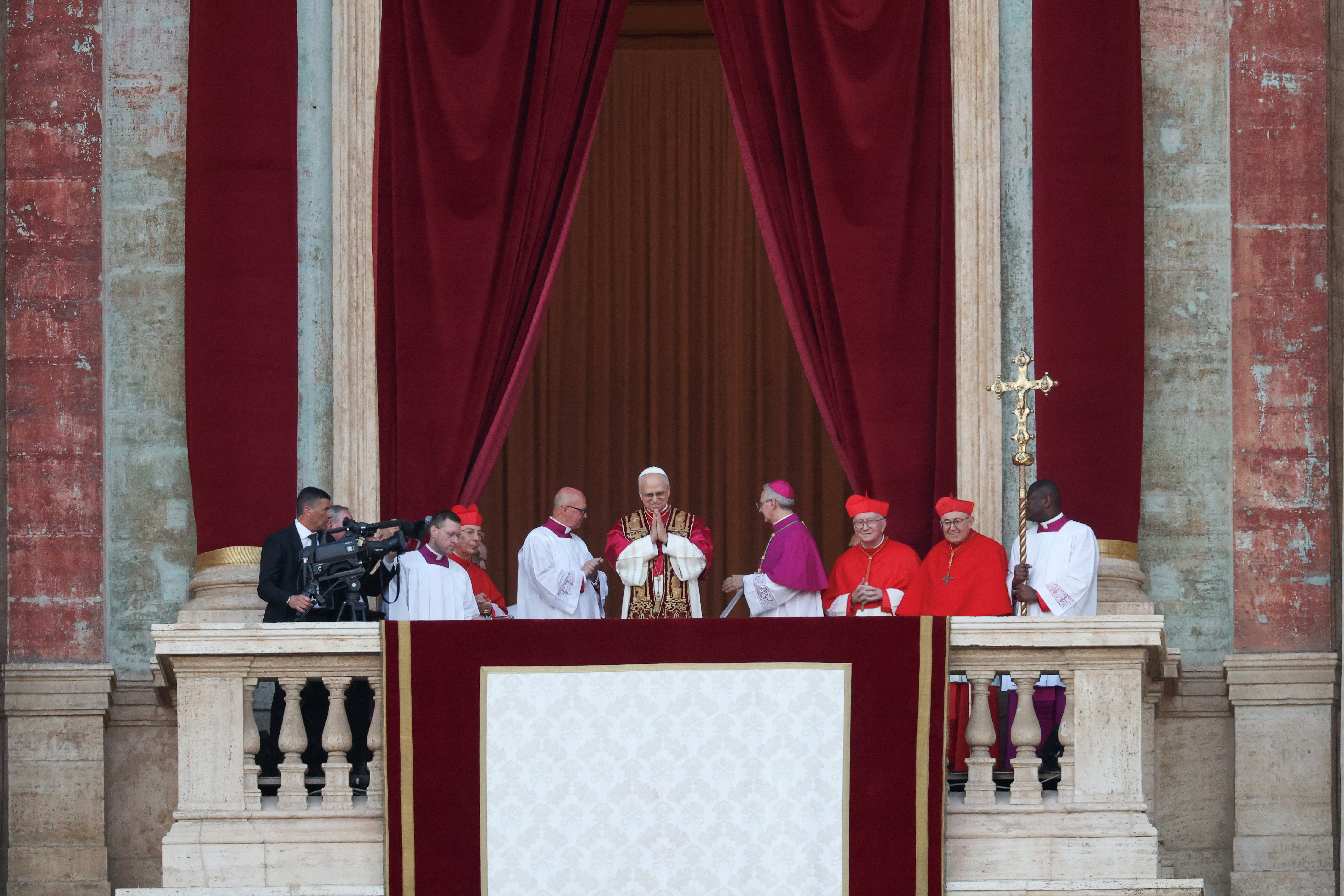 Newly elected Pope Leo XIV, Cardinal Robert F. Prevost of the U.S. appears on the balcony of St. Peter's Basilica at the Vatican, Thursday.