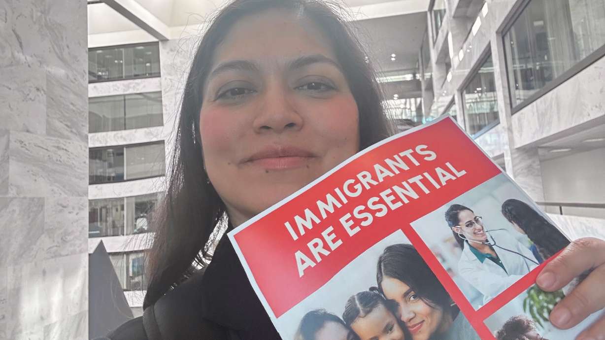 MomsRising Senior Director Linda Stone, of Herriman, in Washington, D.C., on Wednesday as part of the group's lobbying efforts on behalf of immigrants and families.