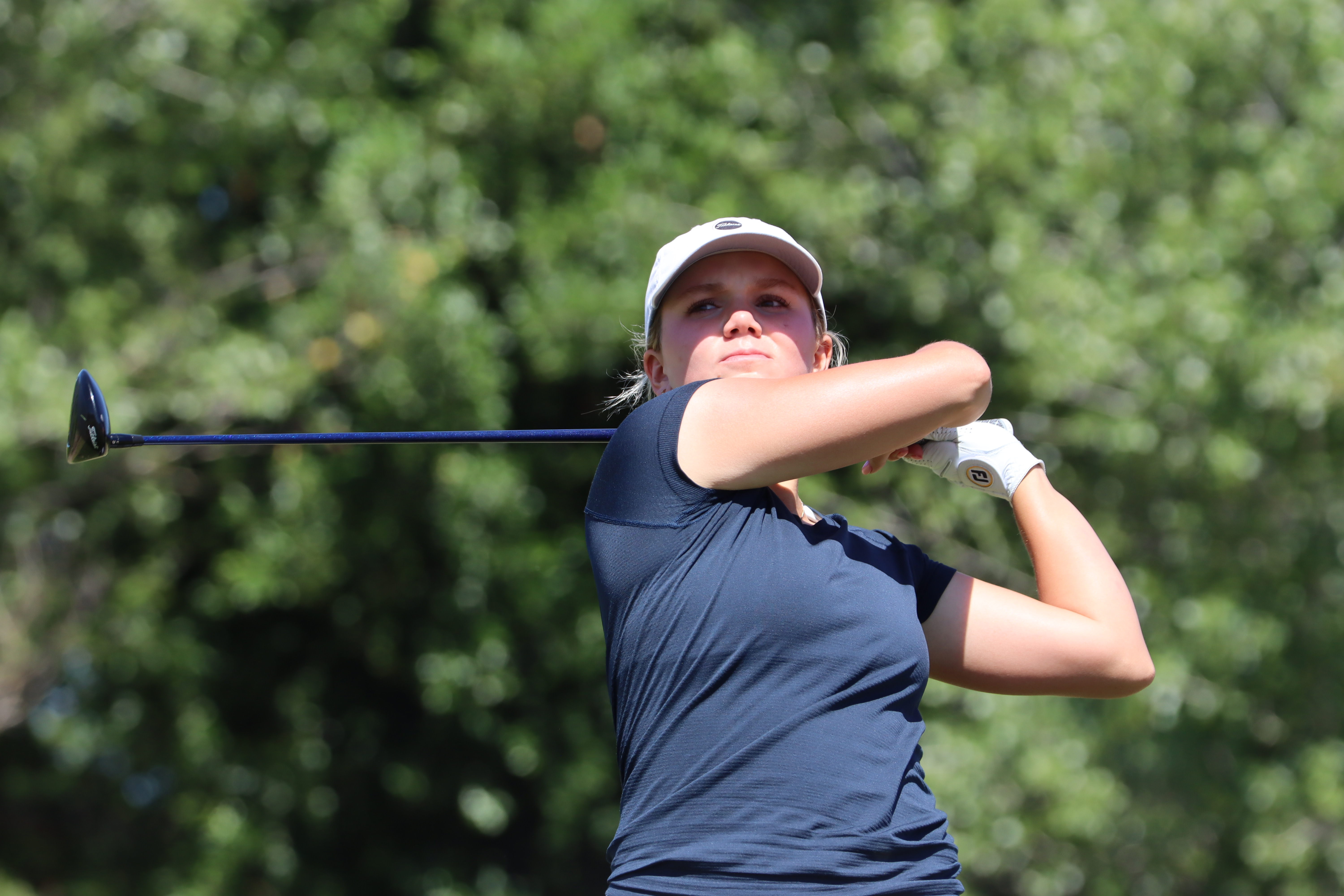 Crimson Cliffs' Kate Walker tees off during the 4A girls golf state tournament, Thursday, May 8, 2025 at Southgate GC in St. George.