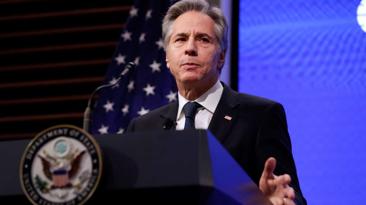 Former Secretary of State Antony Blinken speaks at the Atlantic Council, Jan. 14, in Washington. Blinken spoke in Salt Lake City on Thursday with former U.S. Ambassador to Turkey Jeff Flake, now chairman of the board at World Trade Center Utah.