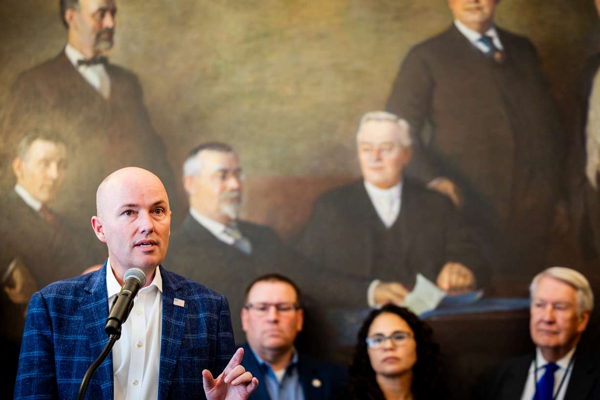 Gov. Spencer Cox speaks during a press conference to unveil the Government Reform, Innovation and Transparency initiative at the Capitol on Friday.