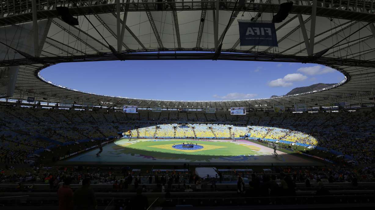 FILE - A general view of the closing ceremony before the World Cup final soccer match between Germany and Argentina at the Maracana Stadium in Rio de Janeiro, July 13, 2014.