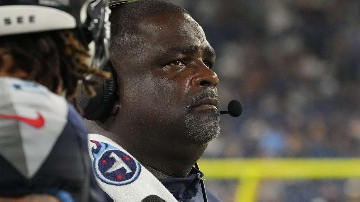 FILE - Tennessee Titans assistant head coach Terrell Williams looks out from the sideline in the second half of an NFL preseason football game against the New England Patriots, Aug. 25, 2023, in Nashville, Tenn.