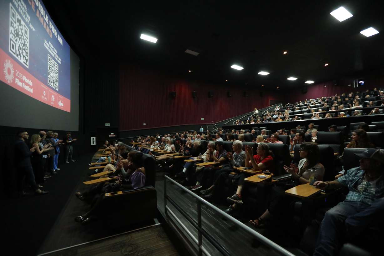 Attendees participate in a Q&A at the world premiere of "The Sky Was on Fire: Ballet and War in Ukraine" at the 2025 Florida Film Festival.