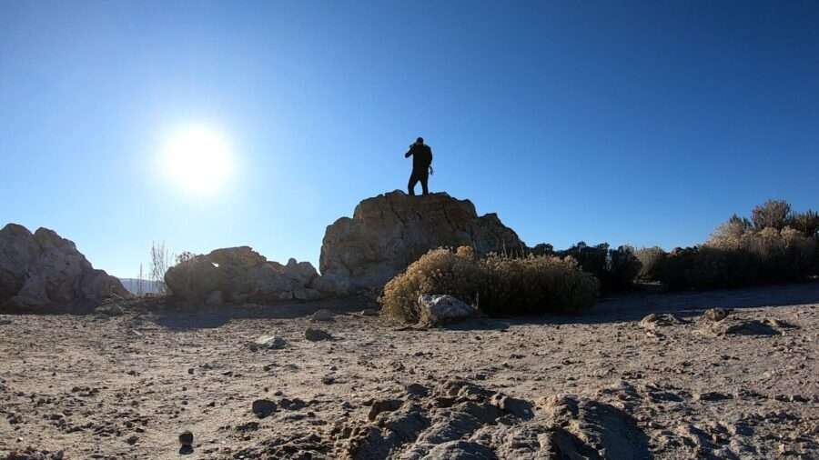 Nick Petersen takes photographs of the Great Salt Lake. Pedersen is a photographer who creates imaginary hyper-realistic photomontages addressing environmental issues.